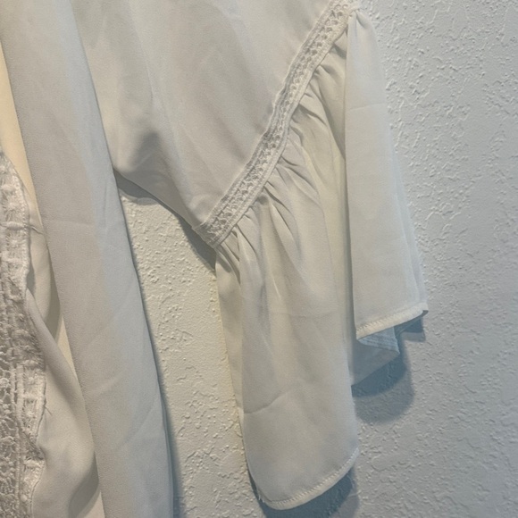 White Open-Front Kimono Cardigan (no tag, fits like M/L) Boho Bell Sleeve Lace - Picture 5 of 6